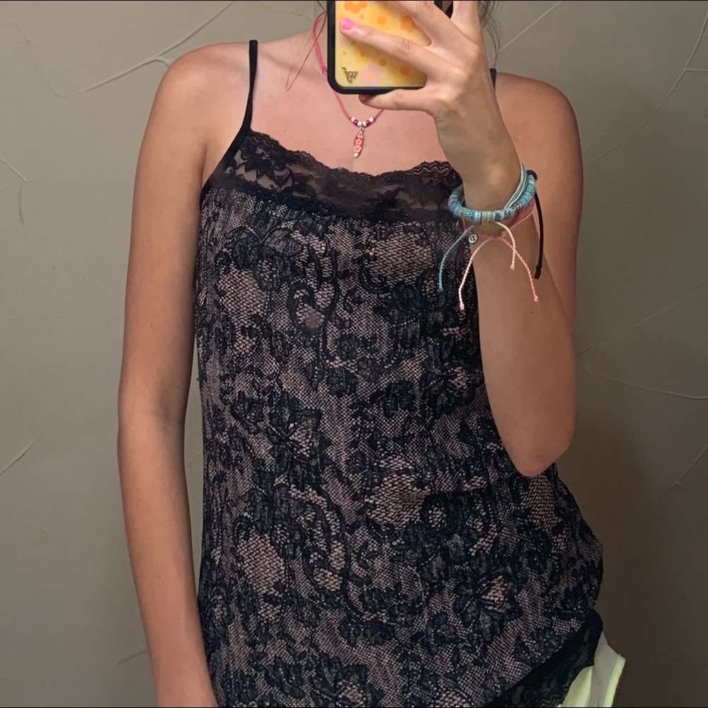 Pink and black lace cami